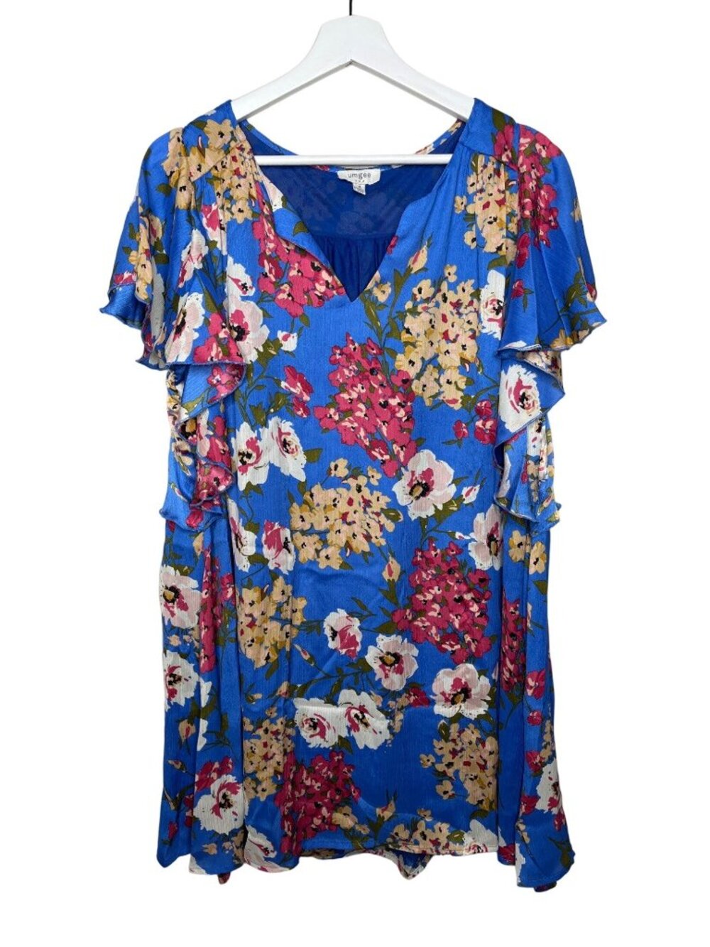 Umgee Dress Women's Small Blue Floral Flutter Sleeve Mini Boho Cottagecore